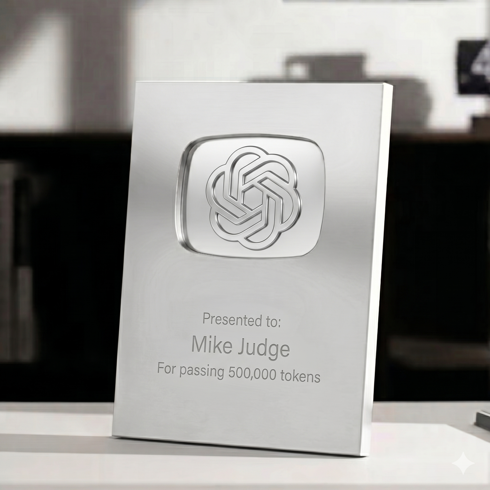 OpenAI Token Award custom metal trophy in gold finish